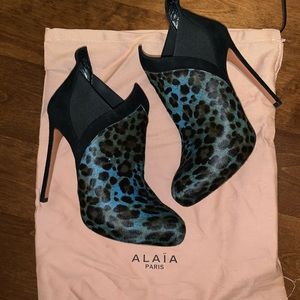 Alaia Blue Leopard Ankle Boots